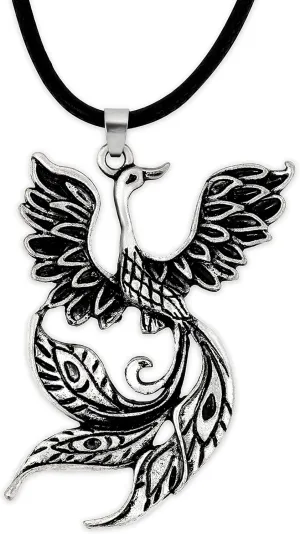 HAQUIL Phoenix Necklace, Rising Legendary Phoenix Pendant, Faux Leather Cord, Phoenix Jewelry Gift for Men and Women (AD)