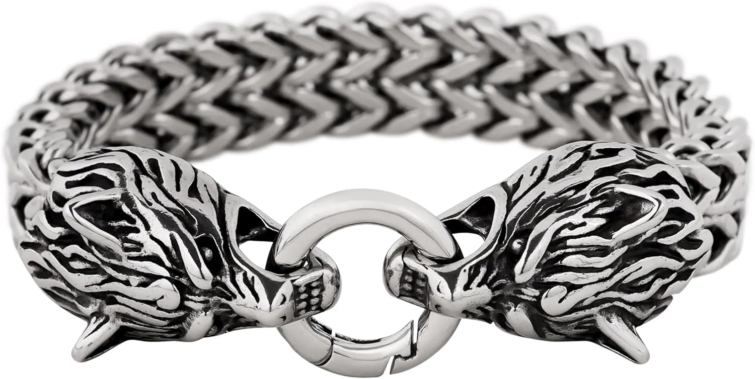HAQUIL Stainless Steel Mesh Link Chain Bracelet, Goth Gothic Biker Fashion Statement Jewelry Gift for Men