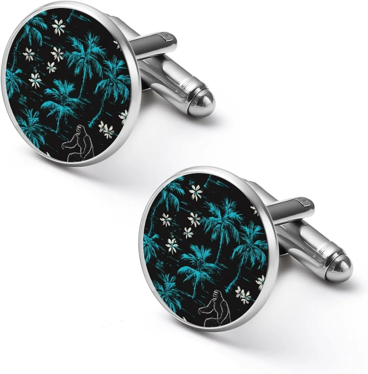 Hawaii Surfing Bigfoot Palm Trees Fashion Cufflinks For Men Alloy Tuxedo Shirt Cuff Links For Business Wedding Party 1.7cm