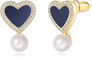 Heart Acrylic Pearl 18K Gold Plated Drop Earrings for women | 925 Sterling Silver Posts |