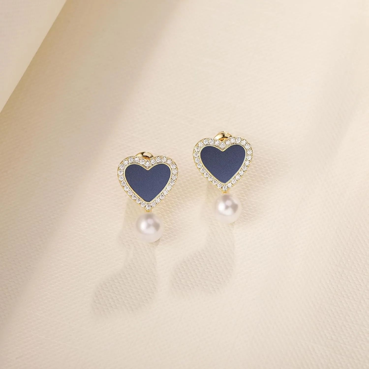 Heart Acrylic Pearl 18K Gold Plated Drop Earrings for women | 925 Sterling Silver Posts |