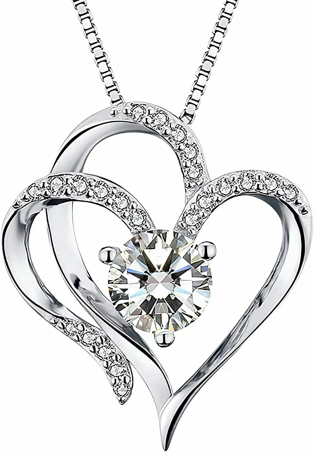 Heart Birthstone Necklaces for Women,925 Sterling Silver Love Heart Pendant Necklace,Mothers Day Birthday Anniversary Valentine Jewelry Gift for Girlfriend Wife Mom Lady