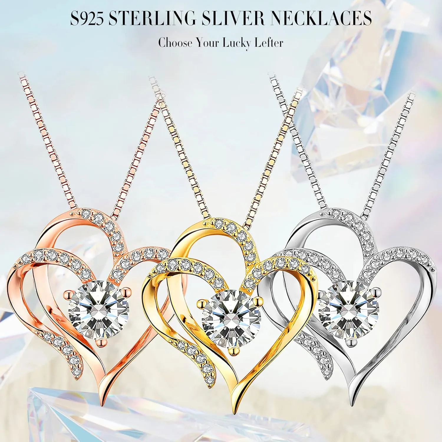 Heart Birthstone Necklaces for Women,925 Sterling Silver Love Heart Pendant Necklace,Mothers Day Birthday Anniversary Valentine Jewelry Gift for Girlfriend Wife Mom Lady