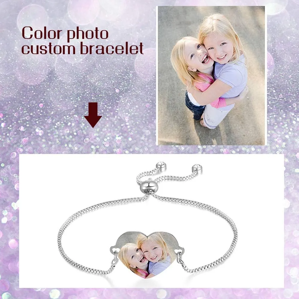 Heart Locket with Infinity Birthstone Bracelet for BFF Friendship Pendant Bracelet Personalized Engraved Photo Bracelet for Women Picture Locket Bracelet of Loved One Women Gift