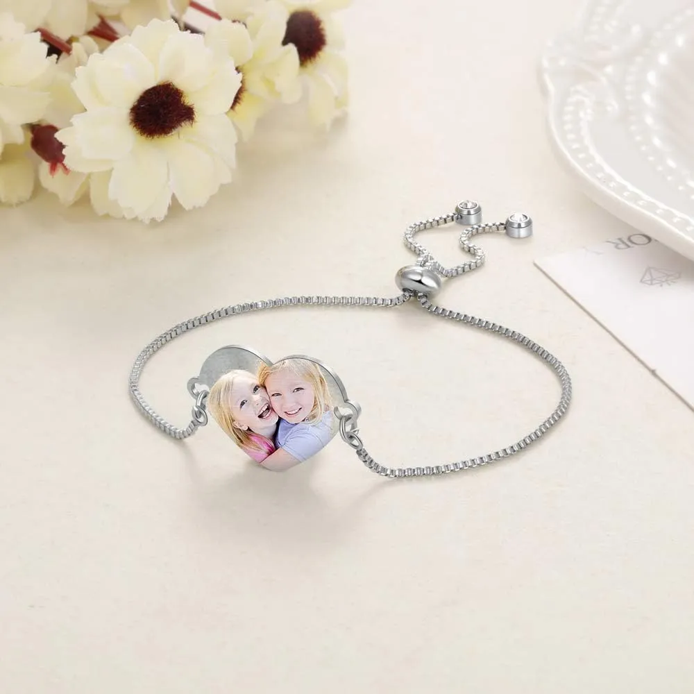 Heart Locket with Infinity Birthstone Bracelet for BFF Friendship Pendant Bracelet Personalized Engraved Photo Bracelet for Women Picture Locket Bracelet of Loved One Women Gift