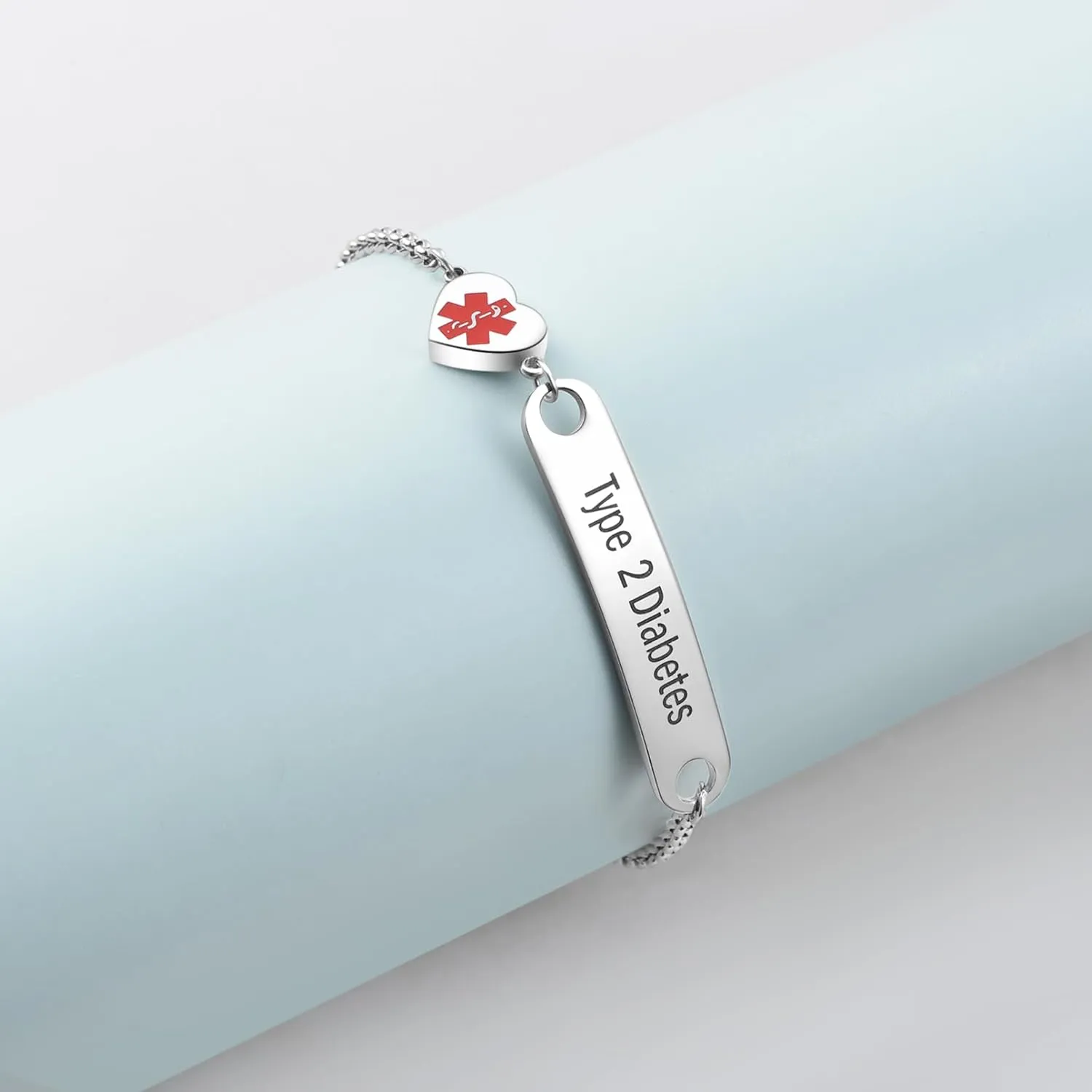 Heart Medical Alert ID Bracelet for Women Emergency First Aid Health Alert Stainless Steel Adjustable Chain Bracelets