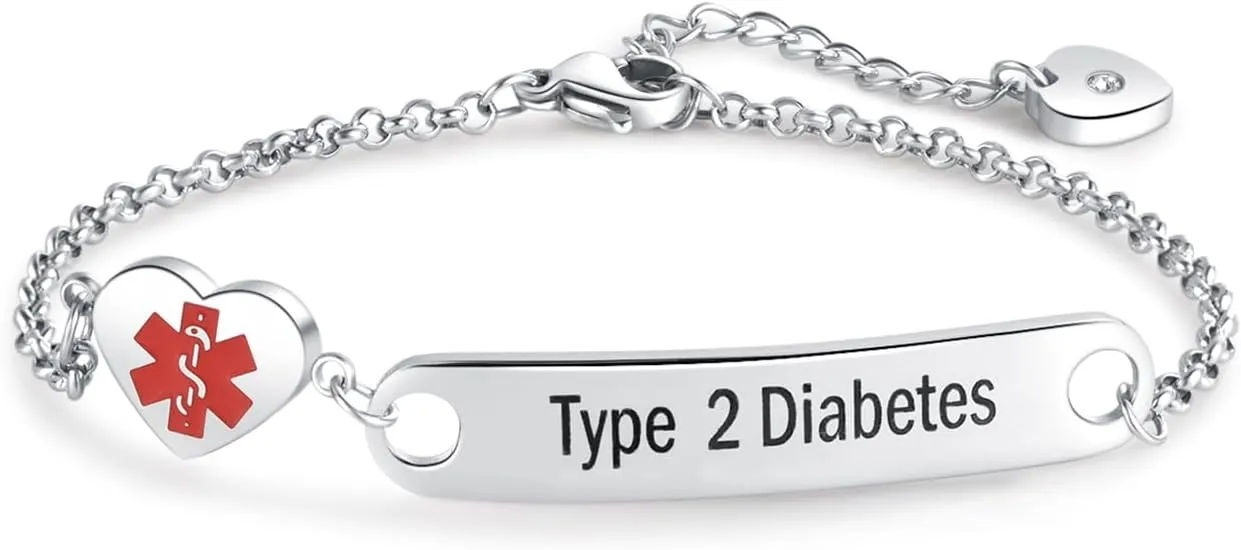 Heart Medical Alert ID Bracelet for Women Emergency First Aid Health Alert Stainless Steel Adjustable Chain Bracelets
