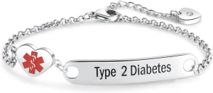Heart Medical Alert ID Bracelet for Women Emergency First Aid Health Alert Stainless Steel Adjustable Chain Bracelets