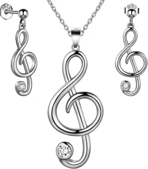 Heart Music Note Treble Clef and Bass Clef Necklace for Women Girls 925 Sterling Silver/Black/18K Gold Plated Music Lover's Necklace Music Symbol Jewelry for Mom