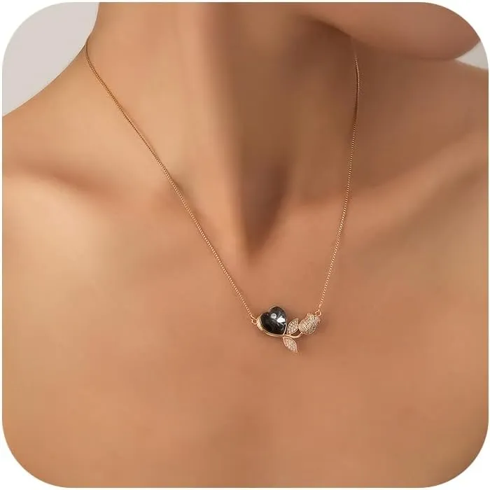Heart Rose Pendant Necklace for Women Light Green Crystal Necklace Rose Gold Necklace Zirconia Crysta Necklace Wedding Necklace Valentines Prom Bridal Jewelry Gift