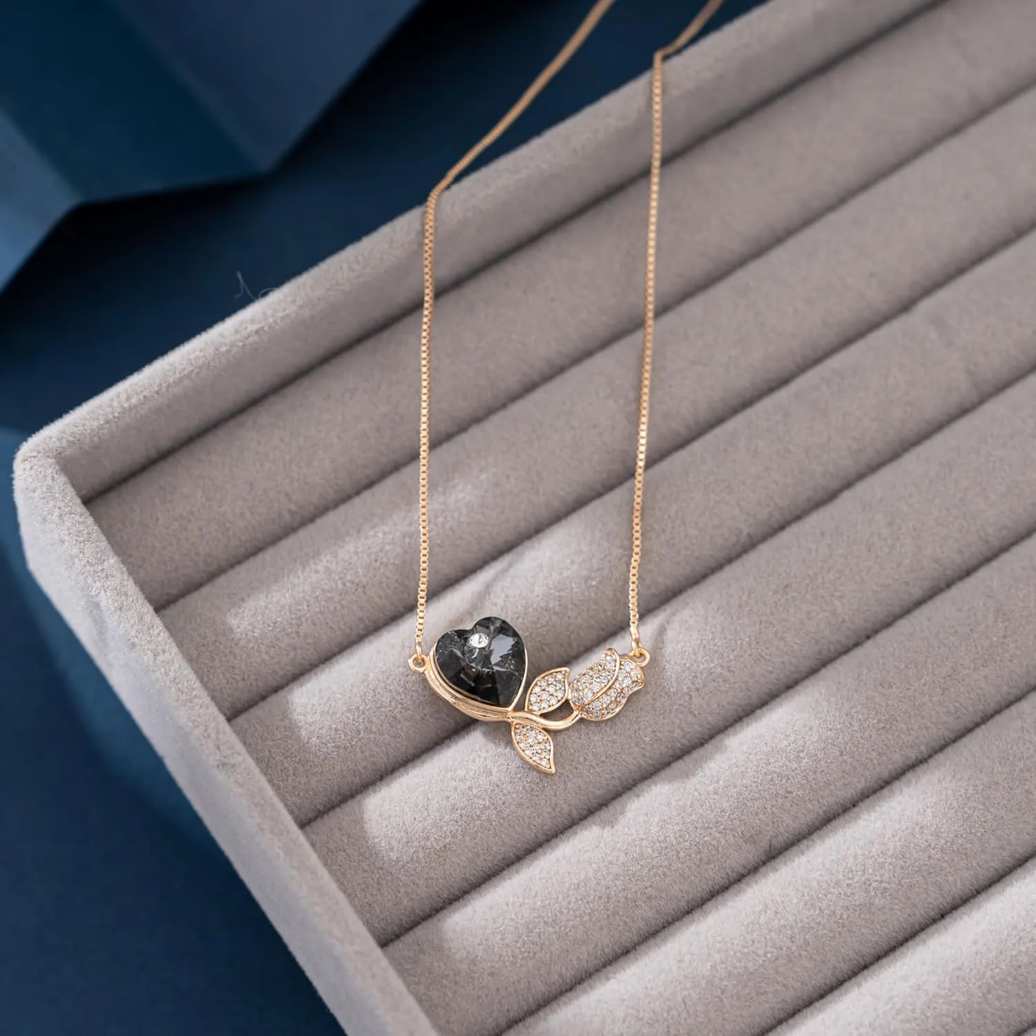 Heart Rose Pendant Necklace for Women Light Green Crystal Necklace Rose Gold Necklace Zirconia Crysta Necklace Wedding Necklace Valentines Prom Bridal Jewelry Gift