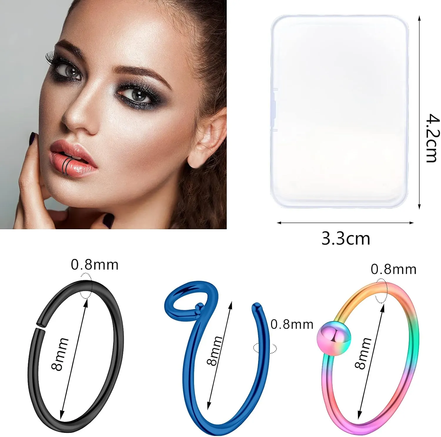 Hicdaw 60 Pcs Nose Rings for Women Nose Rings Hoops 20G Nose Piercings Jewelry for Women Men Screw Hypoallergenic Surgical Steel Nose Ring Studs