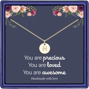 Hidepoo Kindergarten Graduation Gifts - Disc Initial Necklace Gifts for Girls, 14K Gold Filled/Rose Gold/S925 Sterling Silver Disc Initial Necklaces Tiny Initial Necklace Jewelry for Girls Women