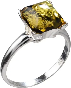 HolidayGiftShops GIA Certified Sterling Silver and Baltic Olive Green Amber Square Ring Nelda