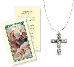 Holy Trinity Crucifix Necklace - Crucifijo De La Santisima Trinidad - Holy Trinity Card, Holy Trinity Crucifix Pendant on 18 Inch Chain - Holy Trinity Cross Pendant, Catholic Card Set - 2 Items