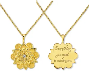 HOPE LOVE SHINE Mandala Necklace  Everything You Need Is Within You Engraved Pendant  Gold Spiritual Jewelry for Women, Self-Love Gift, Affirmation Necklace for Healing & Encouragement