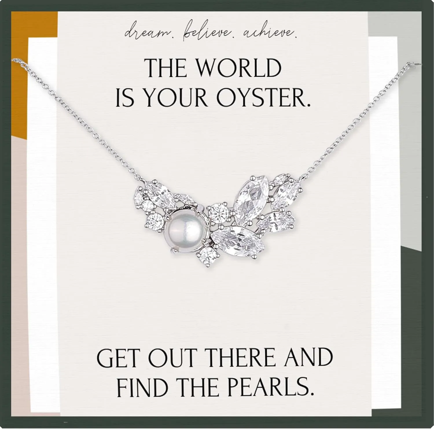 HOPE LOVE SHINE The World is Your Oyster Pearl Necklace Graduation Gifts for Her Inspirational Jewelry for Women