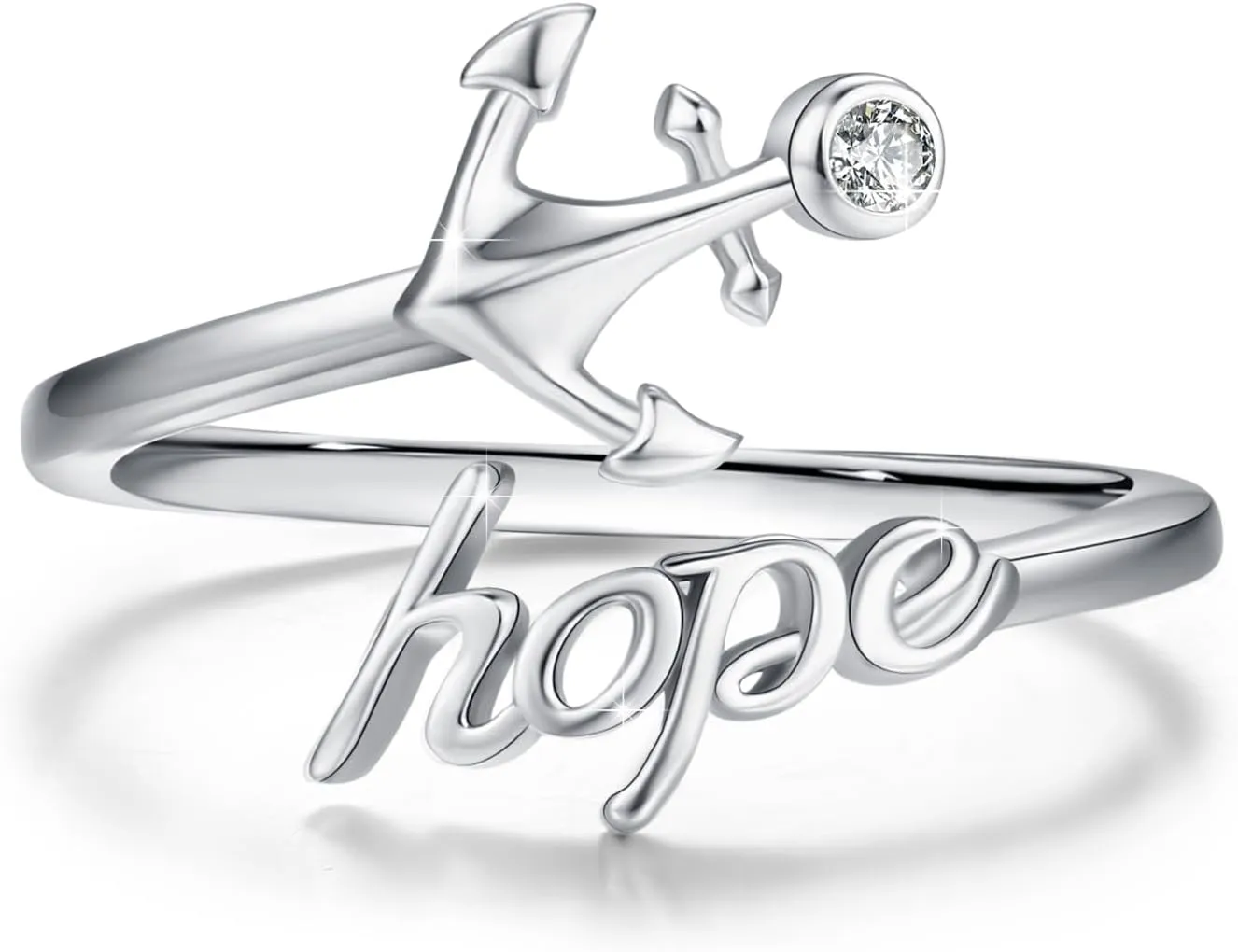 Hope ring,Sterling Silver Anchor Rings Hope Jewelry Gift for women Nautical Anchor Rings Ocean Jewelry Hope Faith Love Jewelry Cubic Zircon Open Ring Adjustable(#8)