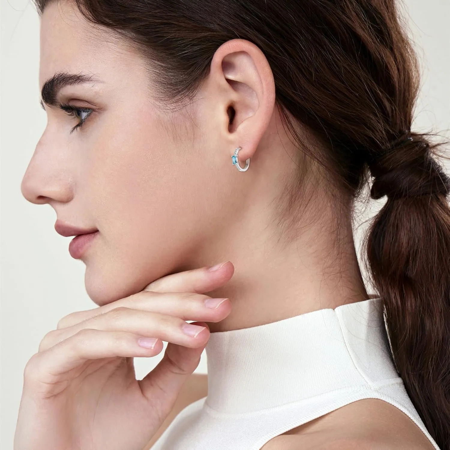 Huggie Hoop Earrings for Women 925 Sterling Silver Baguette Hoop Earrings Birthstone Jewelry Gifts for Her