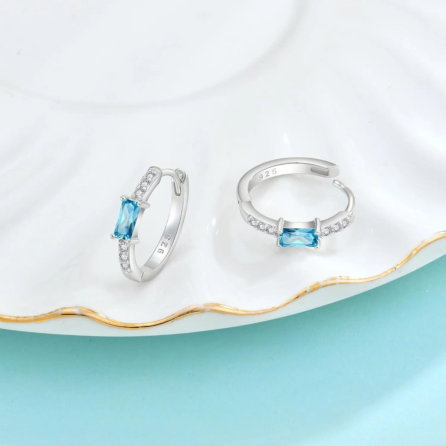 Huggie Hoop Earrings for Women 925 Sterling Silver Baguette Hoop Earrings Birthstone Jewelry Gifts for Her