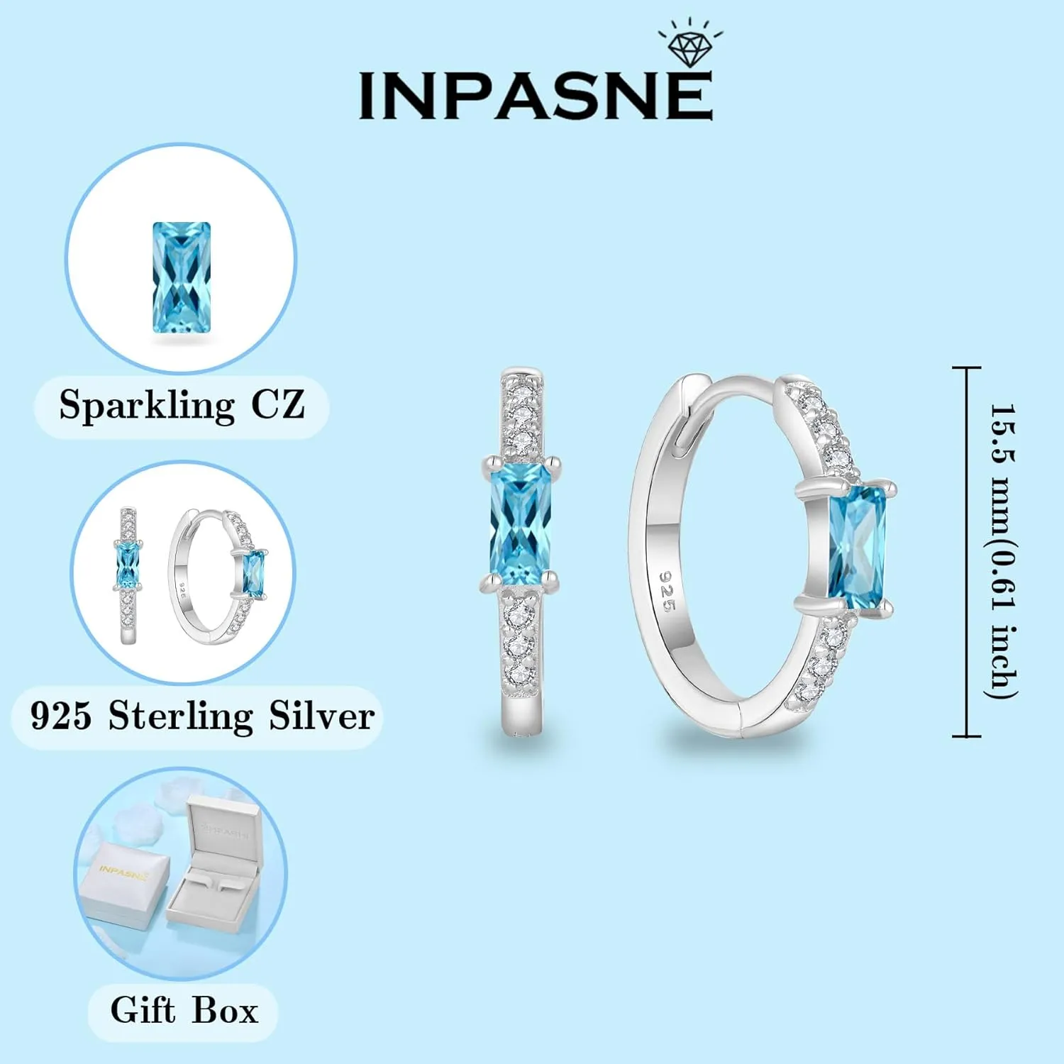 Huggie Hoop Earrings for Women 925 Sterling Silver Baguette Hoop Earrings Birthstone Jewelry Gifts for Her