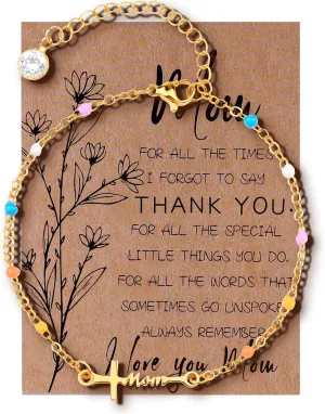 HWING Gold Bracelets for Women - Mothers Day Birthday Gifts for Mom Bracelet from Daughter Son Jewelry Gifts for Women Cross Bracelet