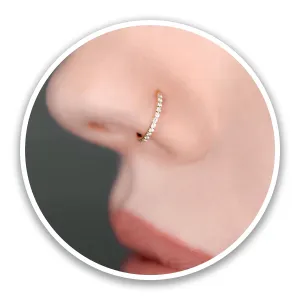 Hypoallergenic 14K Gold Plated Nose Rings Hoops - 18G Surgical Steel Cartilage Earrings Septum Jewelry Hinged Segment Ring CZ Paved Lip Rook Helix Lobe Body Piercing 8MM
