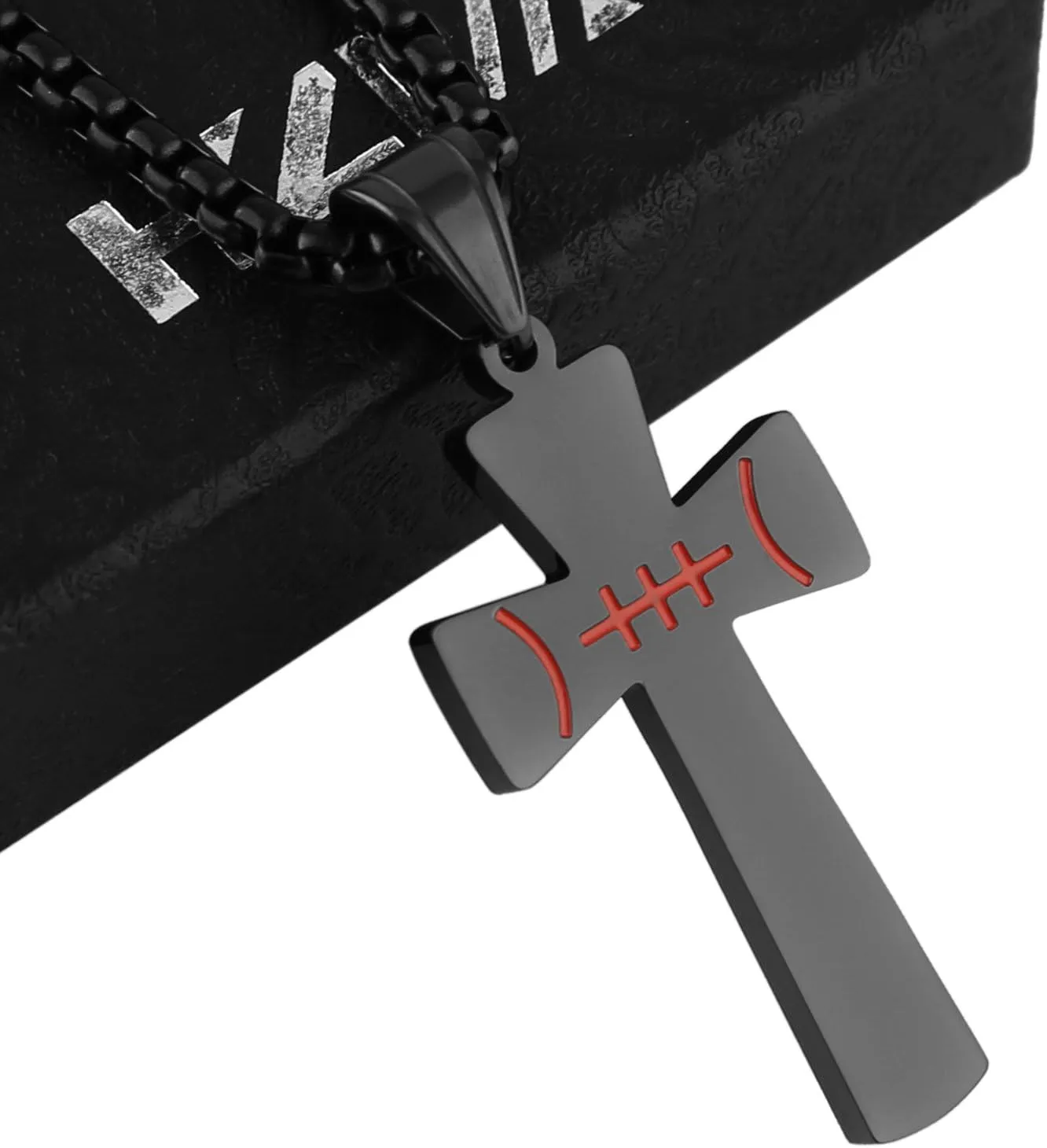 HZMAN Basketball Football Soccer Cross Pendant, I CAN DO ALL THINGS STRENGTH Bible Verse Stainless Steel Necklace
