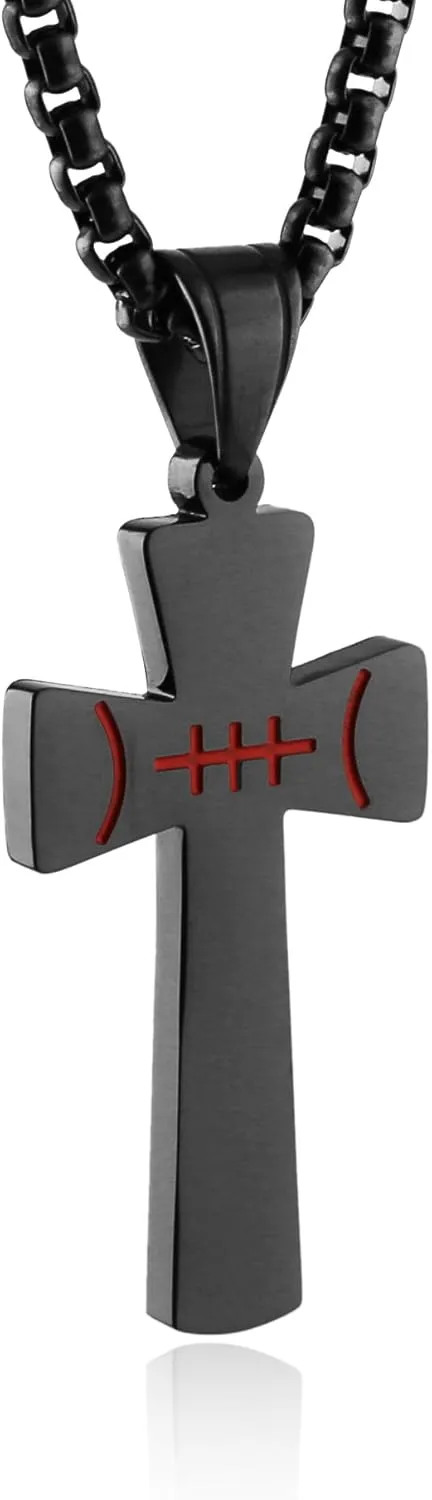 HZMAN Basketball Football Soccer Cross Pendant, I CAN DO ALL THINGS STRENGTH Bible Verse Stainless Steel Necklace