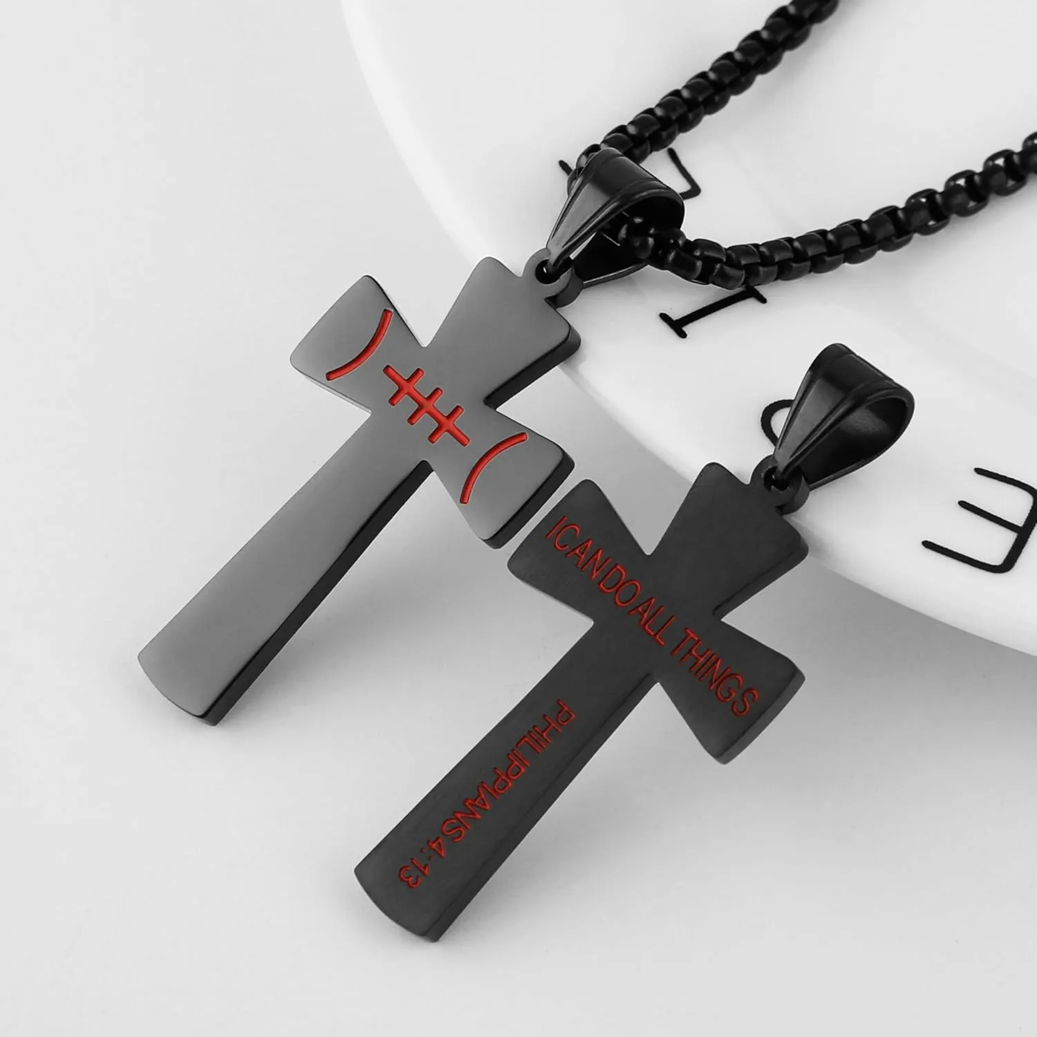 HZMAN Basketball Football Soccer Cross Pendant, I CAN DO ALL THINGS STRENGTH Bible Verse Stainless Steel Necklace