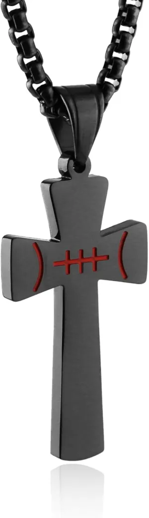 HZMAN Basketball Football Soccer Cross Pendant, I CAN DO ALL THINGS STRENGTH Bible Verse Stainless Steel Necklace