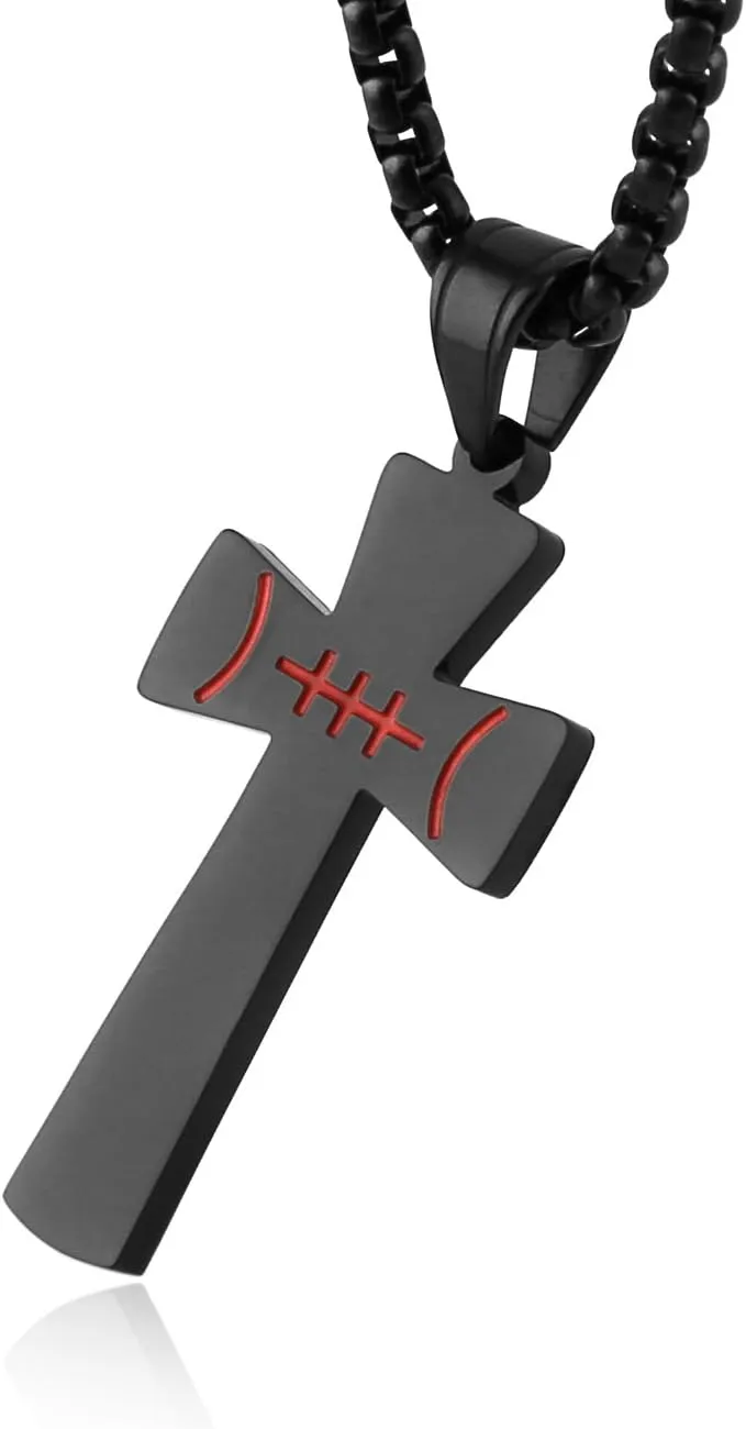 HZMAN Basketball Football Soccer Cross Pendant, I CAN DO ALL THINGS STRENGTH Bible Verse Stainless Steel Necklace