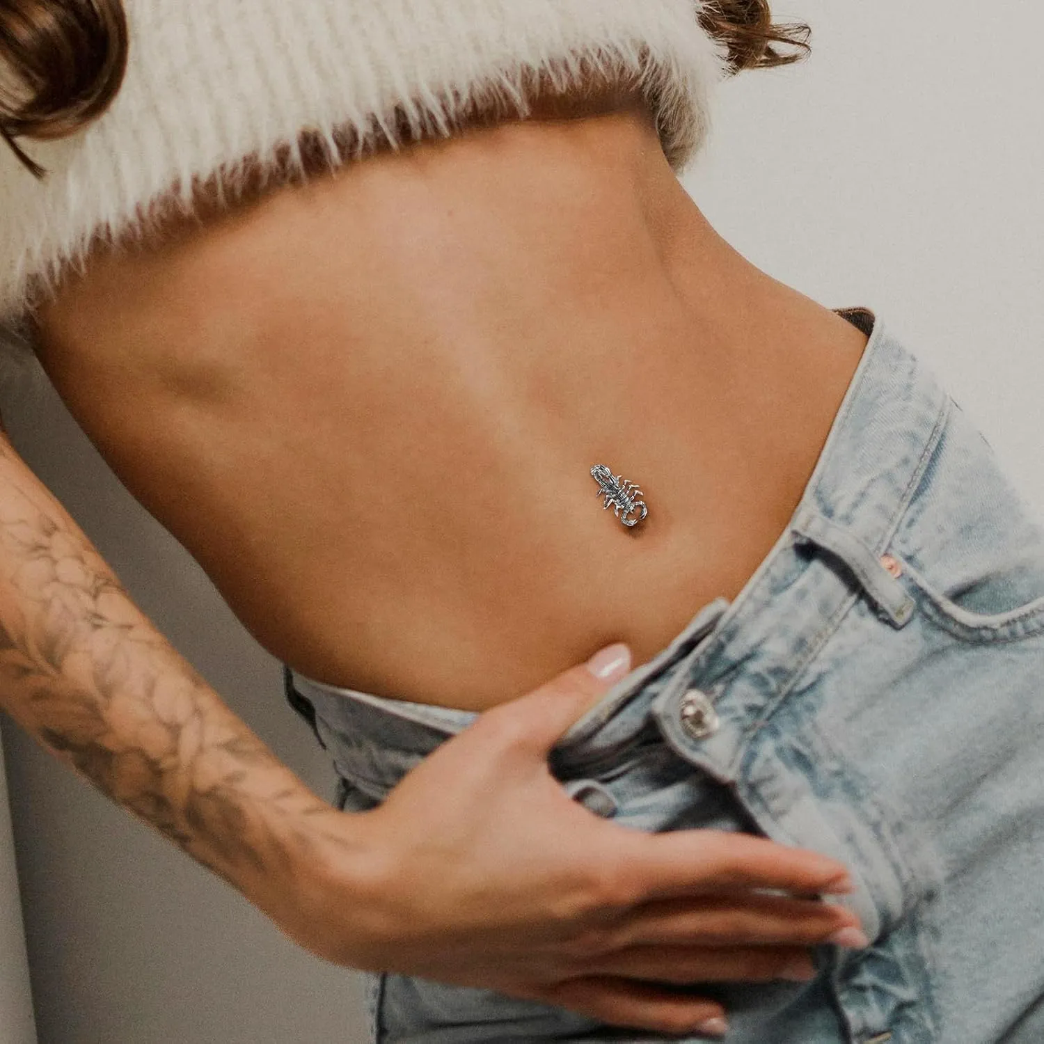 HZMAN Clicker Belly Button Ring for Women 316L Surgical Steel Belly Rings Gothic Reverse Navel Rings Body Belly Piercing Jewelry