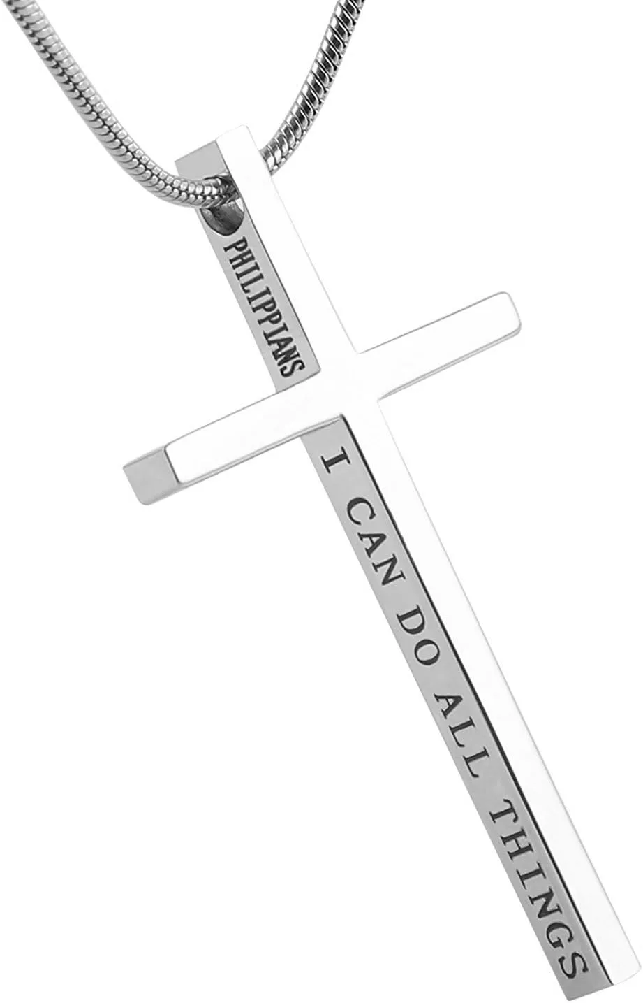 HZMAN Philippians 4:13 Cross Pendant STRENGTH Bible Verse Stainless Steel Necklace