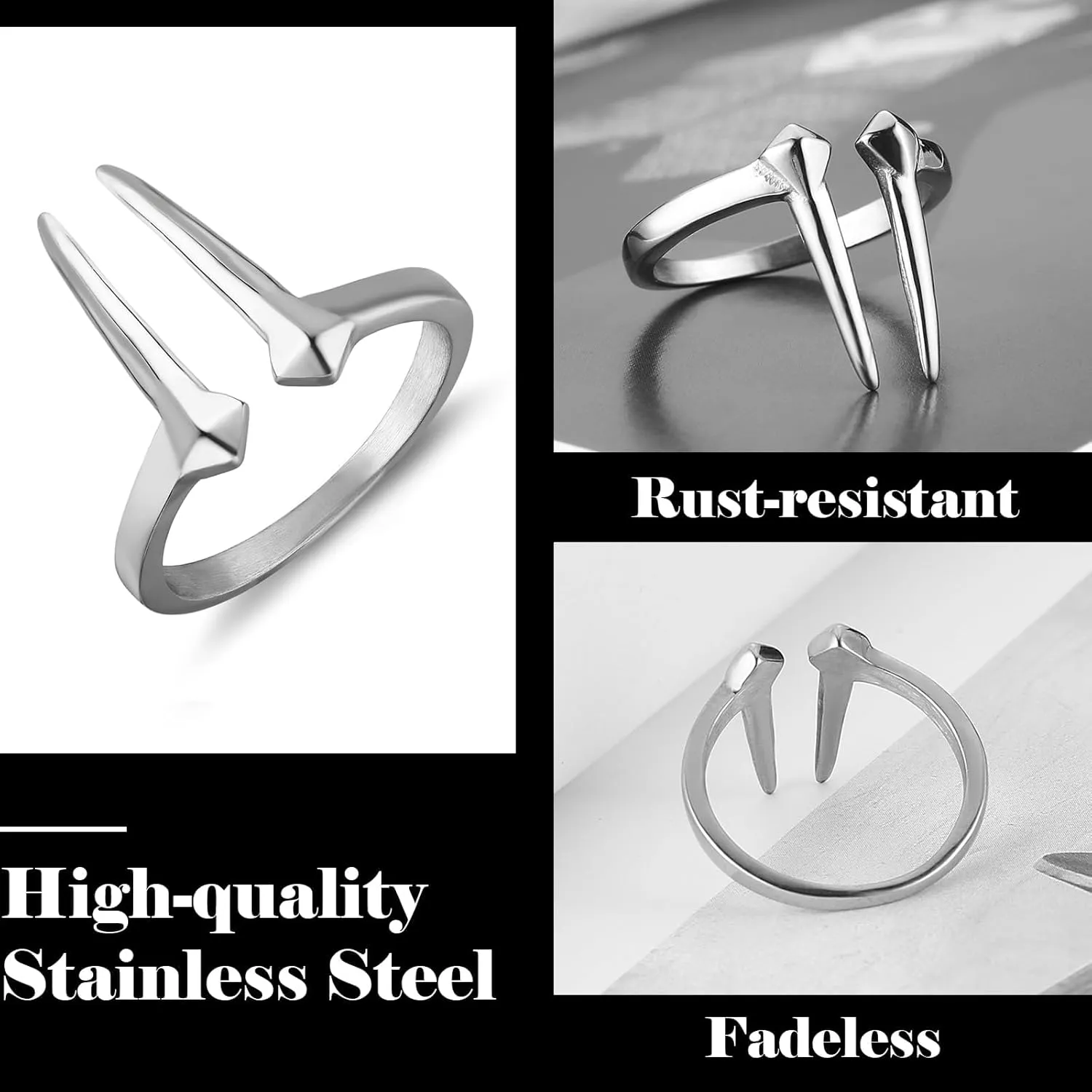 HZMAN Snake Tooth Ring Gothic Punk Hip Hop Stainless Steel Animal Tooth Rings for Men Biker Jewelry Gift