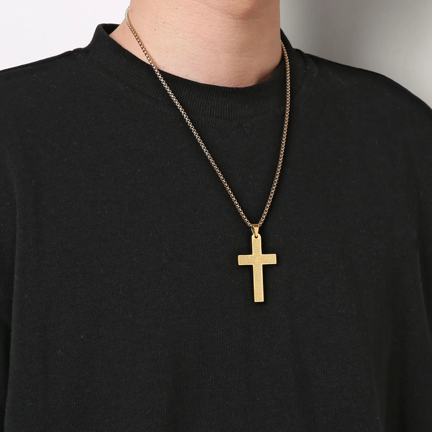 HZMAN Stainless Steel Mens Womens Cross Necklace Lord's Prayer Pendant, 4 Colors Available