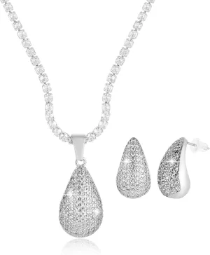HZMAN Teardrop Earrings Necklace Jewelry Set for Women Bride Dainty 18K Gold White Plated Cubic Zirconia Stud Tearsdrop Earring Wedding Party Jewelry Gift