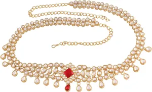 I Jewels Gold Plated Indian Wedding Bollywood Kundan Studded Kamarband/Belly Chain for Women (B027-28)