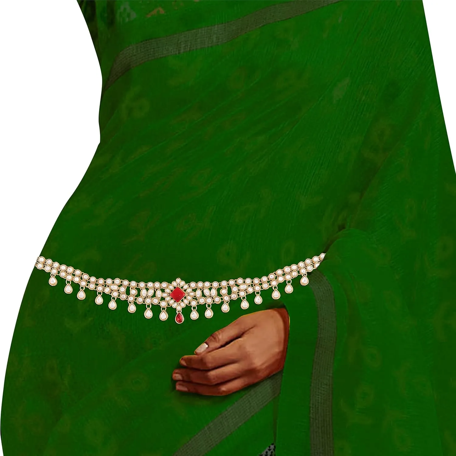 I Jewels Gold Plated Indian Wedding Bollywood Kundan Studded Kamarband/Belly Chain for Women (B027-28)
