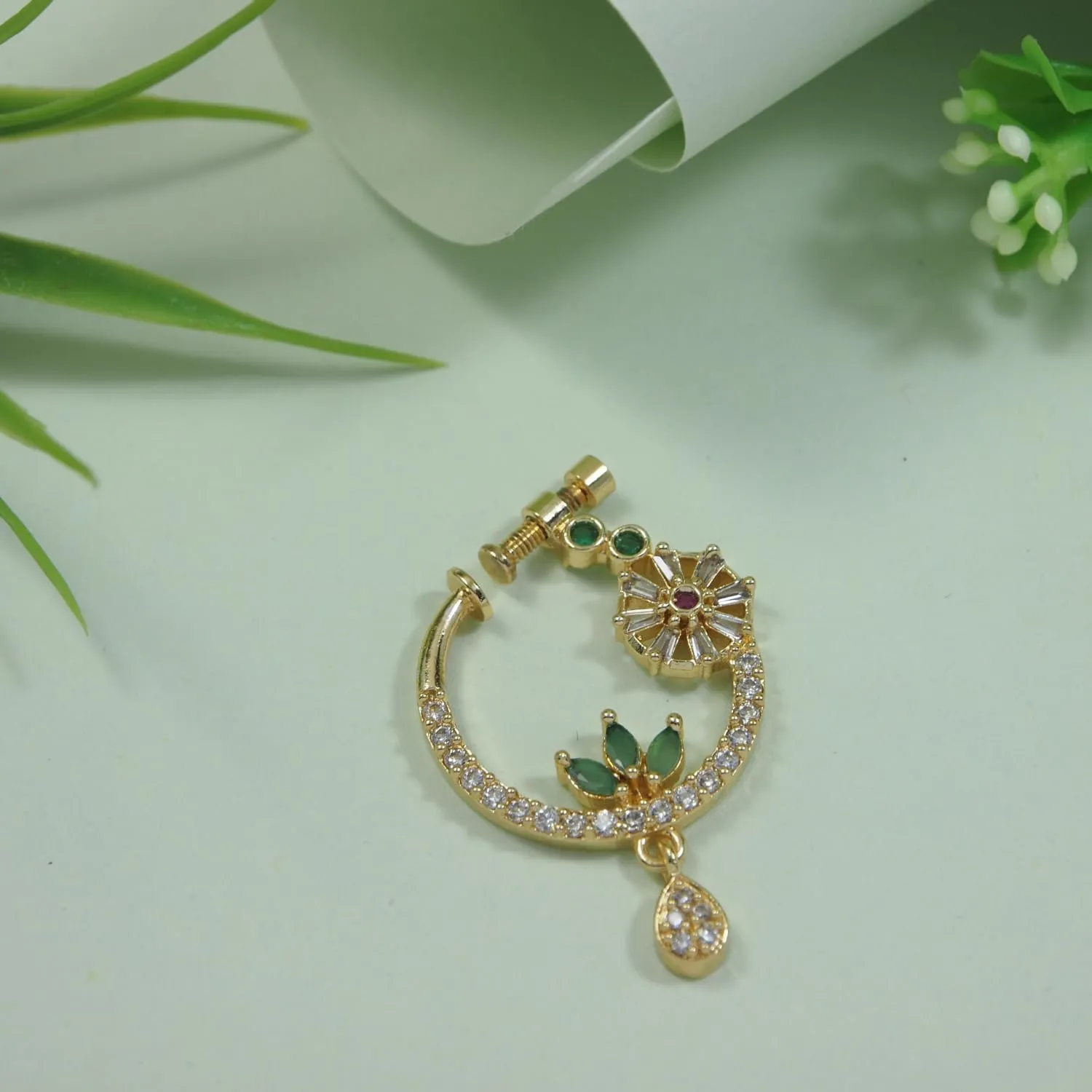I Jewels Gold Plated Indian Wedding Bollywood Non-Piercing Press Nose Ring For Women