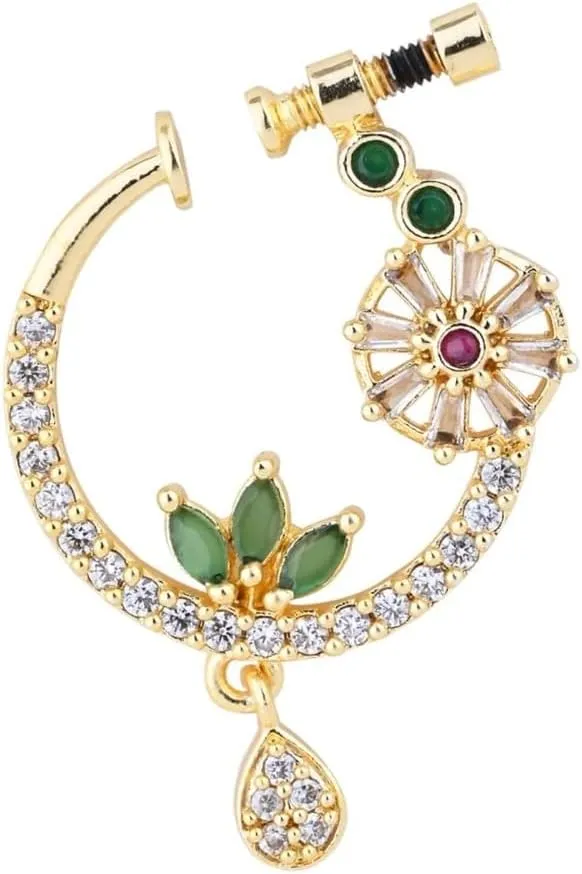 I Jewels Gold Plated Indian Wedding Bollywood Non-Piercing Press Nose Ring For Women