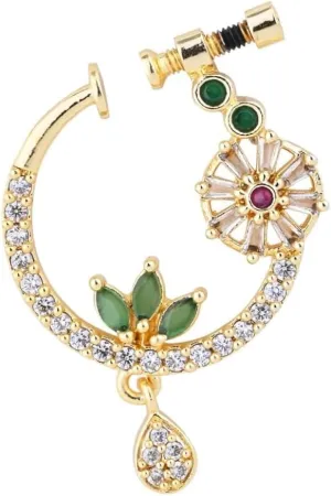 I Jewels Gold Plated Indian Wedding Bollywood Non-Piercing Press Nose Ring For Women