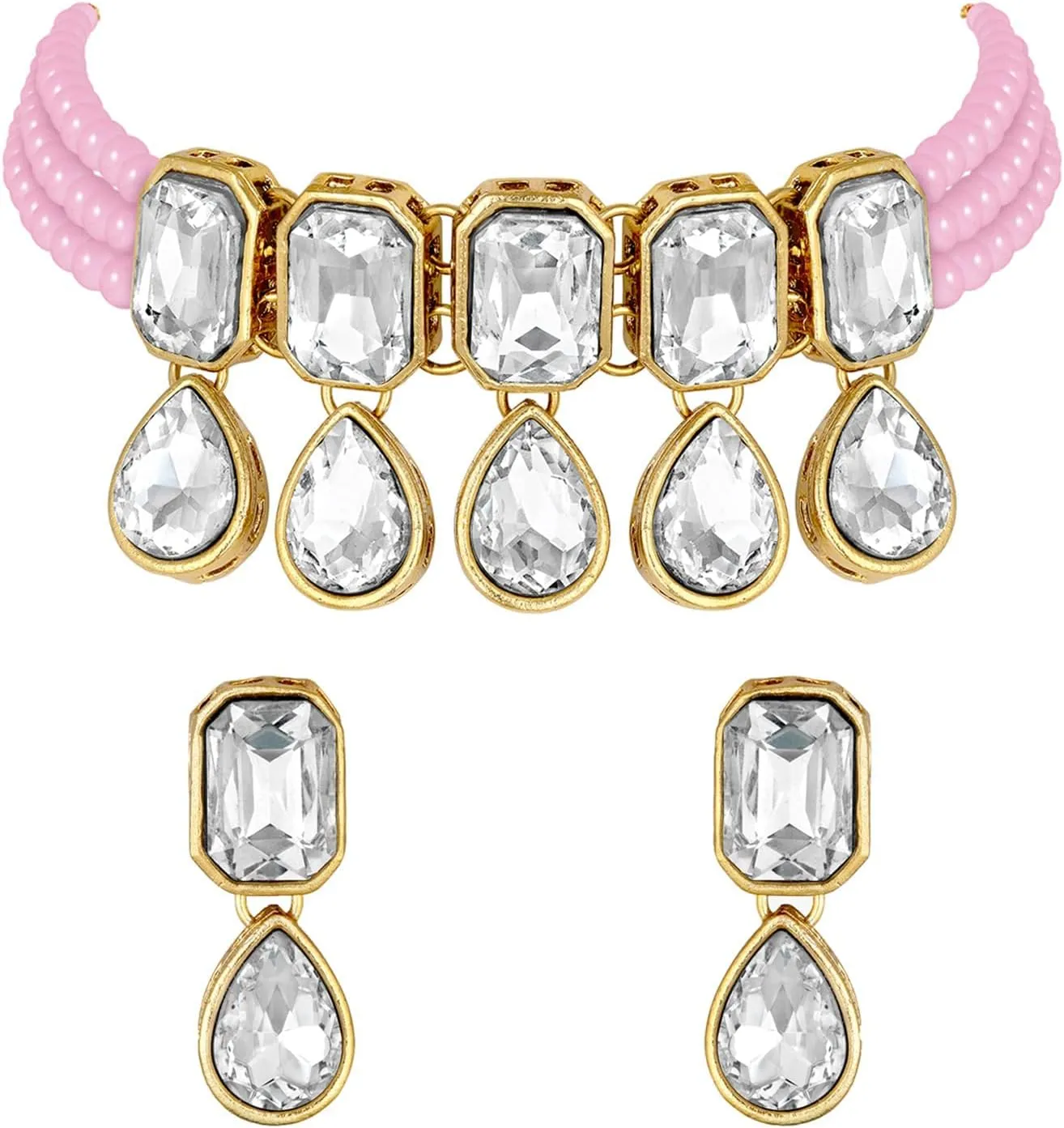 I Jewels Gold Plated Indian Wedding Handcrafted Pearl Beaded Choker with Earrings for Women