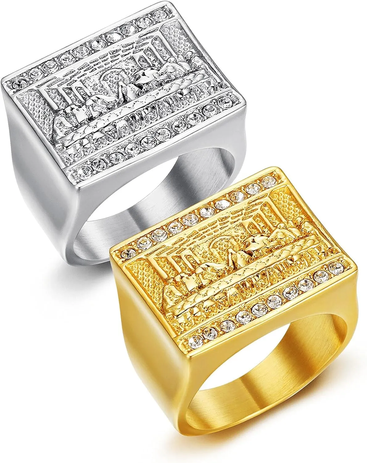 ICED OUT Ring for men Wedding Rings for Men Thirteen Apostles ring The Last Supper Religion ring Radiant Rings for Women Bling Iced Out Jewelry Christian Ring Club ring Heavy Metal ring