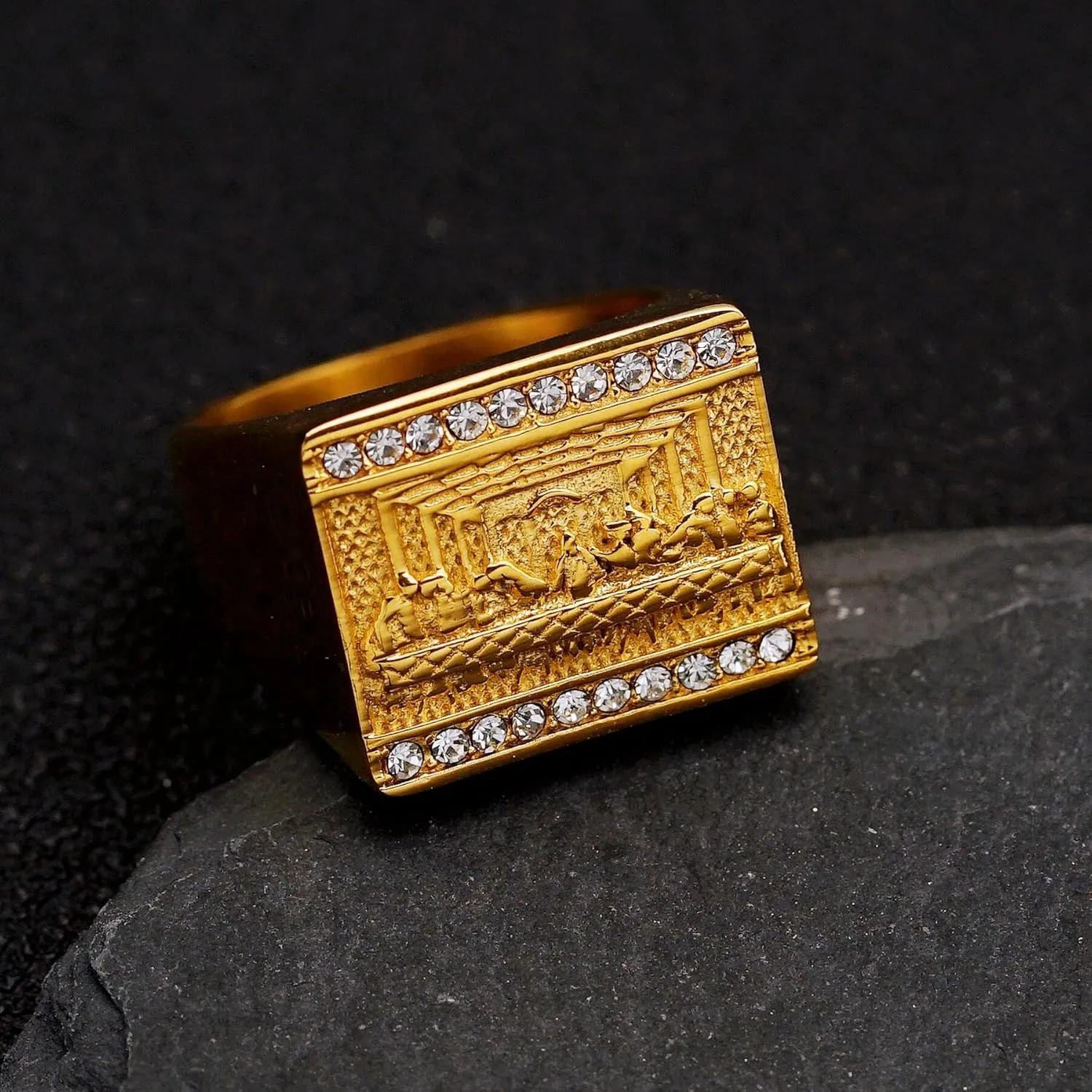 ICED OUT Ring for men Wedding Rings for Men Thirteen Apostles ring The Last Supper Religion ring Radiant Rings for Women Bling Iced Out Jewelry Christian Ring Club ring Heavy Metal ring