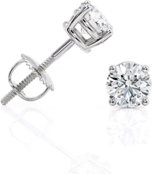 IGI Certified 1 1/2 to 2 Carat D-E Color and VS1-VS2 Clarity Lab Grown Diamond Stud Earrings for Women I 14k White Gold Earrings for Her I Screw Back Made in USA by Beverly Hills Jewelers