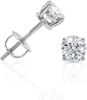 IGI Certified 1 to 10 Carat D-E Color and VS1-VS2 Clarity Lab Grown Diamond Stud Earrings for Women I 14k White Gold Earrings for Her I Secure Screw Back Made in USA by Beverly Hills Jewelers