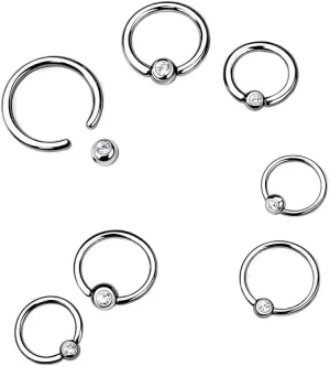 Implant Grade Titanium Bezel Set CZ Captive Ring Ear Cartilage Nose Septum 18g (1 mm) 3mm 3/8" (10mm) Body Unique Jewelry Delicate Design Piercing Steel Surgical For Women