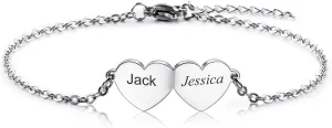 INBLUE Personalized Heart-Shaped Love Bracelet with 2-5 Names for Women Mother Names Engraving Custom Adjustable BFF Bracelets for Friendship/Couples/Families Gift
