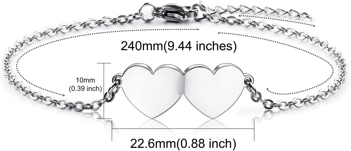 INBLUE Personalized Heart-Shaped Love Bracelet with 2-5 Names for Women Mother Names Engraving Custom Adjustable BFF Bracelets for Friendship/Couples/Families Gift